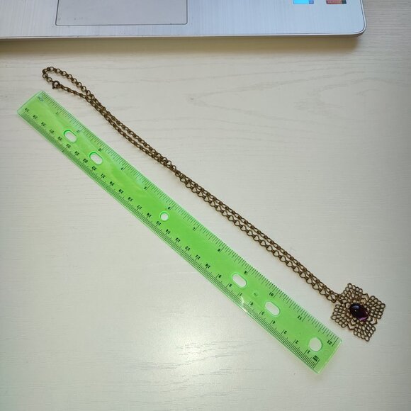 Purple Core Academia Pendant on Chain Antiquated Gold Boho Vintage Violet Charm - Picture 2 of 11